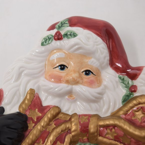 2002 Fitz and Floyd Essentials Santa Wreath Canape Plate IOB Christmas 3D - Picture 11 of 14